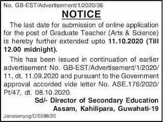 DSE,Assam recruitment for 5746 Post of Graduate Teachers Last Date Extended